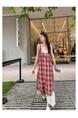 High Quality and Quality! Red Plaid Suspender Skirt Dress New Summer False Two-Piece Patchwork Lace Design Dress