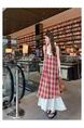 High Quality and Quality! Red Plaid Suspender Skirt Dress New Summer False Two-Piece Patchwork Lace Design Dress