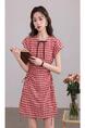 Original Practice + Zipper Hot Girl Hollow Out Red Check Skirt Women's Summer Slim Fit Slim and Tall Looking Cold Adult Lady Like Woman Wind Dress