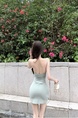 Real Shot Cost-Effective Dress Summer Backless Halter Knitted Hip Skirt with Chest Pad in Sage Green