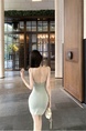 Real Shot Cost-Effective Dress Summer Backless Halter Knitted Hip Skirt with Chest Pad in Sage Green