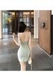 Real Shot Cost-Effective Dress Summer Backless Halter Knitted Hip Skirt with Chest Pad in Sage Green
