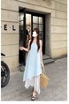 High Quality and Quality! Light Blue Sleeveless Vest Dress Women's Summer French Style Temperament High Sense Seaside Vacation Dress