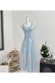 Barb Chill Blue Sling Dress Summer Beautiful French Tight Waist Holiday Travel Seaside Long Dress in Light Blue