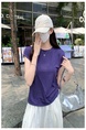 Real Shot Cost-Effective Round Neck Short-Sleeved T-shirt for Women in Purple Summer 2025 New Flying Sleeves Casual Versatile Loose Top
