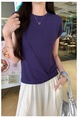 Real Shot Cost-Effective Round Neck Short-Sleeved T-shirt for Women in Purple Summer 2025 New Flying Sleeves Casual Versatile Loose Top