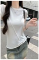 Real Shot Cost-Effective Round Neck Short-Sleeved T-shirt for Women in White Summer 2025 New Flying Sleeves Casual Versatile Loose Top
