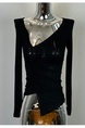 South Korea's Dongdaemun New Product is Skin-Friendly and Shows the Body ~ Sexy V-Neck Pleated Slim Long-Sleeved T-Shirt in Black