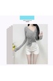 South Korea's Dongdaemun New Product is Skin-Friendly and Shows the Body ~ Sexy V-Neck Pleated Slim Long-Sleeved T-Shirt in Gray