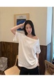 Real Shot Cost-Effective Off-Shoulder Short-Sleeved T-Shirt Women's Summer Pure Desire Diagonal Collar Off-Shoulder Loose Slimming Chic Top in White