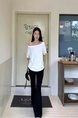 Real Shot Cost-Effective Off-Shoulder Short-Sleeved T-Shirt Women's Summer Pure Desire Diagonal Collar Off-Shoulder Loose Slimming Chic Top in White