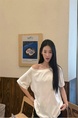 Real Shot Cost-Effective Off-Shoulder Short-Sleeved T-Shirt Women's Summer Pure Desire Diagonal Collar Off-Shoulder Loose Slimming Chic Top in White
