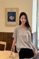Real Shot Cost-Effective Off-Shoulder Short-Sleeved T-Shirt Women's Summer Pure Desire Diagonal Collar Off-Shoulder Loose Slimming Chic Top in Gray
