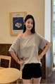 Real Shot Cost-Effective Off-Shoulder Short-Sleeved T-Shirt Women's Summer Pure Desire Diagonal Collar Off-Shoulder Loose Slimming Chic Top in Gray