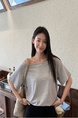 Real Shot Cost-Effective Off-Shoulder Short-Sleeved T-Shirt Women's Summer Pure Desire Diagonal Collar Off-Shoulder Loose Slimming Chic Top in Gray