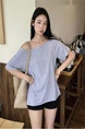 Real Shot Cost-Effective Off-Shoulder Short-Sleeved T-Shirt Women's Summer Pure Desire Diagonal Collar Off-Shoulder Loose Slimming Chic Top in Gray