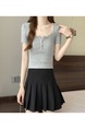 Summer Cotton T-shirt Lady Cotton Short-Sleeved T-shirt for Women Half-Open Collar Pure Hot Girl Top Fashion in Gray