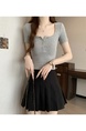 Summer Cotton T-shirt Lady Cotton Short-Sleeved T-shirt for Women Half-Open Collar Pure Hot Girl Top Fashion in Gray