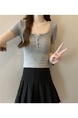 Summer Cotton T-shirt Lady Cotton Short-Sleeved T-shirt for Women Half-Open Collar Pure Hot Girl Top Fashion in Gray