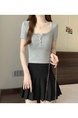 Summer Cotton T-shirt Lady Cotton Short-Sleeved T-shirt for Women Half-Open Collar Pure Hot Girl Top Fashion in Gray