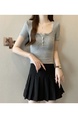 Summer Cotton T-shirt Lady Cotton Short-Sleeved T-shirt for Women Half-Open Collar Pure Hot Girl Top Fashion in Gray