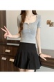 Summer Cotton T-shirt Lady Cotton Short-Sleeved T-shirt for Women Half-Open Collar Pure Hot Girl Top Fashion in Gray