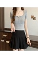 Summer Cotton T-shirt Lady Cotton Short-Sleeved T-shirt for Women Half-Open Collar Pure Hot Girl Top Fashion in Gray