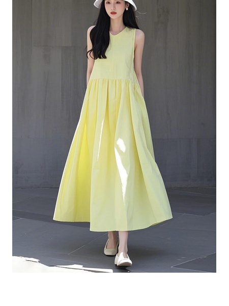 This Year Popular Hot-Selling Product Beautiful Dress High-Grade Temperament Super Nice Dopamine Yellow Sleeveless Dress Women's Spring in Soft Yellow
