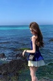 High Quality and Quality! Summer New Retro French Elegant Graceful Pure Desire Hot Girl Stitching High Waist Bubble Dress in Navy Blue