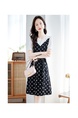 Spot Color Contrast Stitching T-shirt Dress 2025 Summer New Simple Printing Fashion Waist Short-Sleeved Dress Female in Black