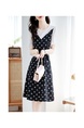 Spot Color Contrast Stitching T-shirt Dress 2025 Summer New Simple Printing Fashion Waist Short-Sleeved Dress Female in Black