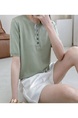 Real Shot of a Large Number of Spot 2025 New Tencel Lace Women's Versatile Round Neck Short-Sleeved Knitted Tops in Green