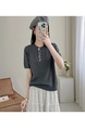 Real Shot of a Large Number of Spot 2025 New Tencel Lace Women's Versatile Round Neck Short-Sleeved Knitted Tops in Gray