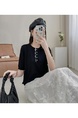 Real Shot of a Large Number of Spot 2025 New Tencel Lace Women's Versatile Round Neck Short-Sleeved Knitted Tops in Black