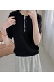 Real Shot of a Large Number of Spot 2025 New Tencel Lace Women's Versatile Round Neck Short-Sleeved Knitted Tops in Black