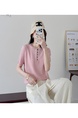 Real Shot of a Large Number of Spot 2025 New Tencel Lace Women's Versatile Round Neck Short-Sleeved Knitted Tops in Pink