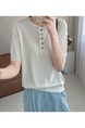 Real Shot of a Large Number of Spot 2025 New Tencel Lace Women's Versatile Round Neck Short-Sleeved Knitted Tops in Cream