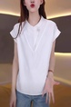White Stand Collar Short-Sleeved Shirt for Women 2025 New Summer Age-Reducing Fashionable Loose Slim Design Shirt Tops in White
