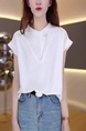 White Stand Collar Short-Sleeved Shirt for Women 2025 New Summer Age-Reducing Fashionable Loose Slim Design Shirt Tops in White
