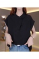 Black Stand Collar Short-Sleeved Shirt for Women 2025 New Summer Age-Reducing Fashionable Loose Slim Design Shirt Tops