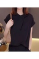 Black Stand Collar Short-Sleeved Shirt for Women 2025 New Summer Age-Reducing Fashionable Loose Slim Design Shirt Tops