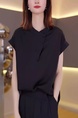 Black Stand Collar Short-Sleeved Shirt for Women 2025 New Summer Age-Reducing Fashionable Loose Slim Design Shirt Tops
