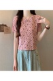 Pink Real Shot Wholesale Price 2025 Summer New Style Small Fresh Gentle Floral Sweet Casual Short-Sleeved Knitted Tops for Women
