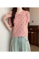 Pink Real Shot Wholesale Price 2025 Summer New Style Small Fresh Gentle Floral Sweet Casual Short-Sleeved Knitted Tops for Women