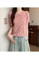 Pink Real Shot Wholesale Price 2025 Summer New Style Small Fresh Gentle Floral Sweet Casual Short-Sleeved Knitted Tops for Women