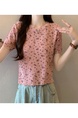 Pink Real Shot Wholesale Price 2025 Summer New Style Small Fresh Gentle Floral Sweet Casual Short-Sleeved Knitted Tops for Women