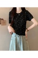 Black Real Shot Wholesale Price 2025 Summer New Style Small Fresh Gentle Floral Sweet Casual Short-Sleeved Knitted Tops for Women