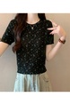 Black Real Shot Wholesale Price 2025 Summer New Style Small Fresh Gentle Floral Sweet Casual Short-Sleeved Knitted Tops for Women