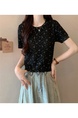 Black Real Shot Wholesale Price 2025 Summer New Style Small Fresh Gentle Floral Sweet Casual Short-Sleeved Knitted Tops for Women