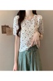 White Real Shot Wholesale Price 2025 Summer New Style Small Fresh Gentle Floral Sweet Casual Short-Sleeved Knitted Tops for Women